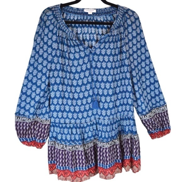 beachlunchlounge Boho Style Mixed Print Tunic Top/Dress, Size Small - Picture 1 of 8